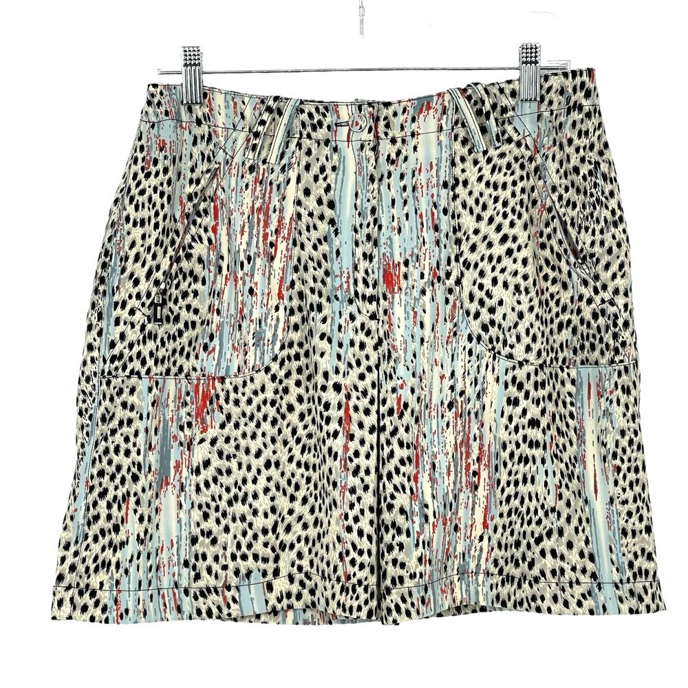 DKNY Chetah Black Blue Cream Golf Skirt Size 8 Summer Outdoor Country Club